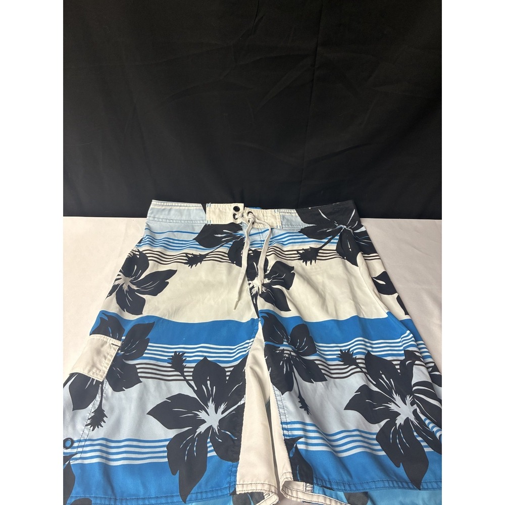 Joe Boxer Mens Floral Print Swim Trunks Blue White Board Shorts Size 32